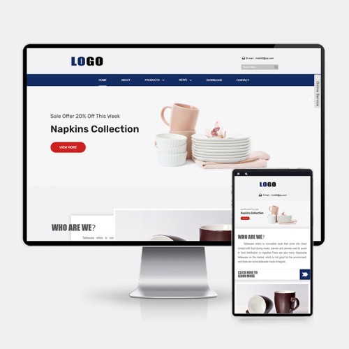 (H5自适应)餐具生活用品英文外贸网站模板 - 带下载功能