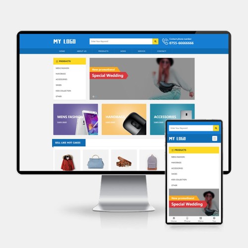 (H5自适应)响应式蓝色外贸英文网站模板