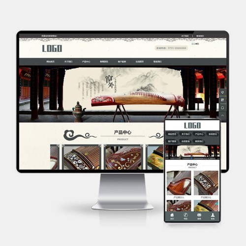 (PC+WAP)古筝艺术培训网站pbootcms模板 水墨古典风格网站模板